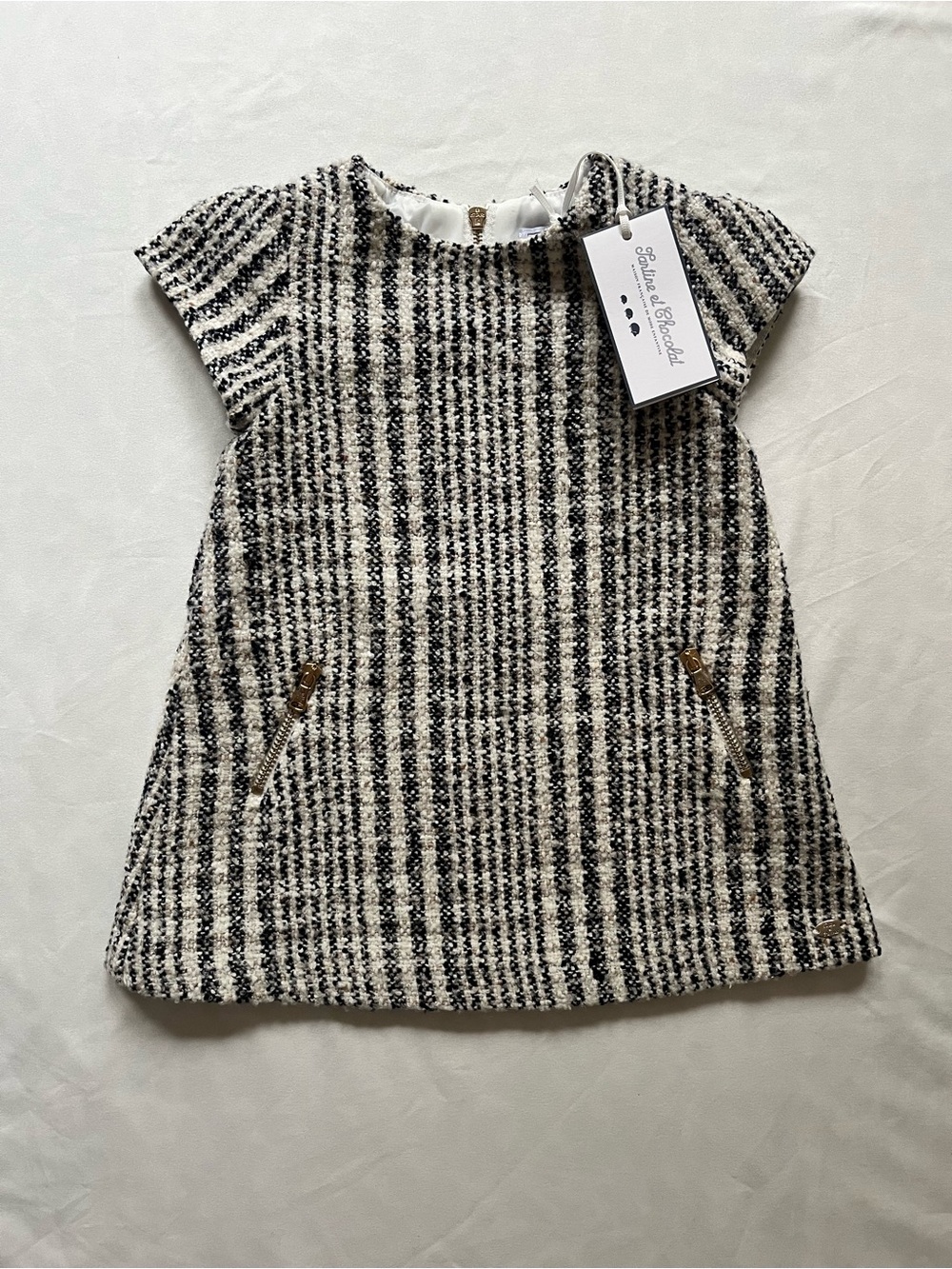 Tartine et Chocolat Black and Cream Tweed Shift Dress Size 9M NWT